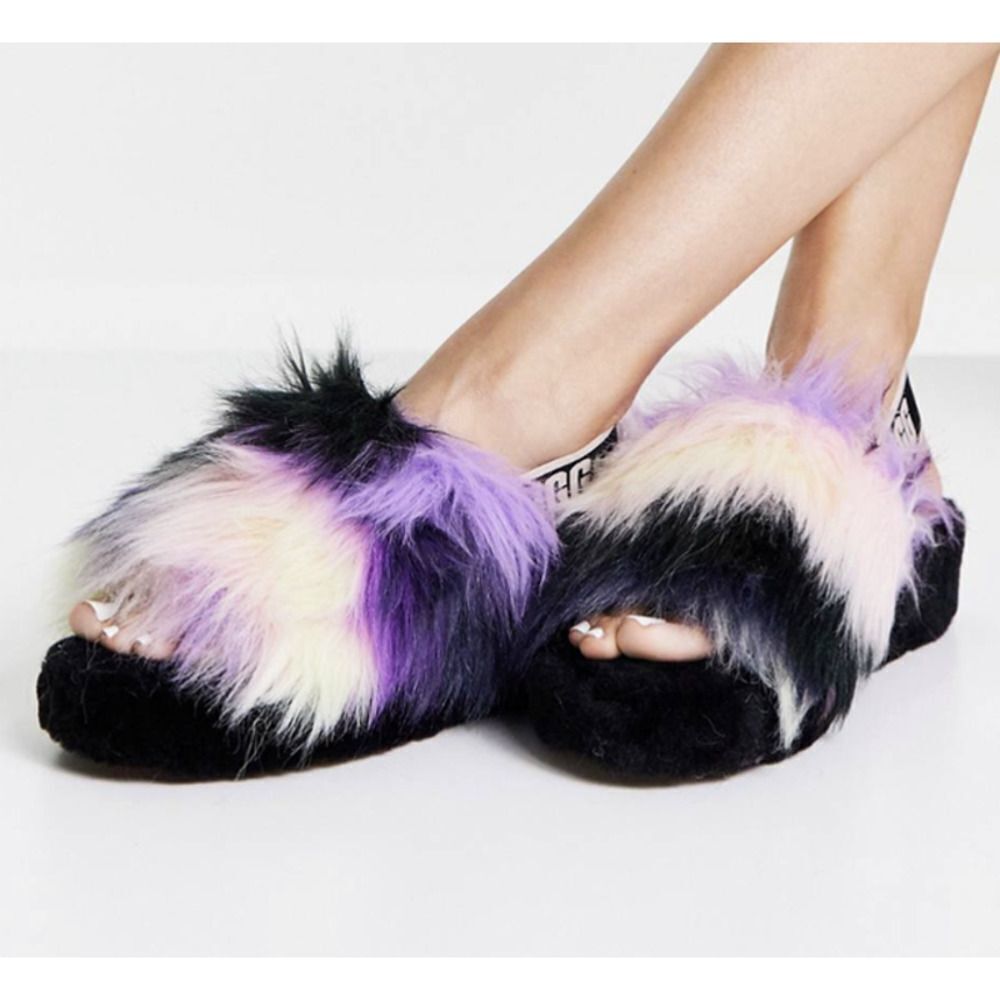 Ugg's Womens Magnolia Purple Fluff Yeah Tie Dye Slippers Sz 9